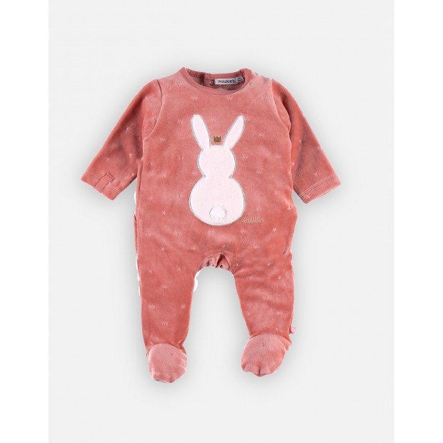 Pyjama dors-bien en velours rose avec lapin - 1M